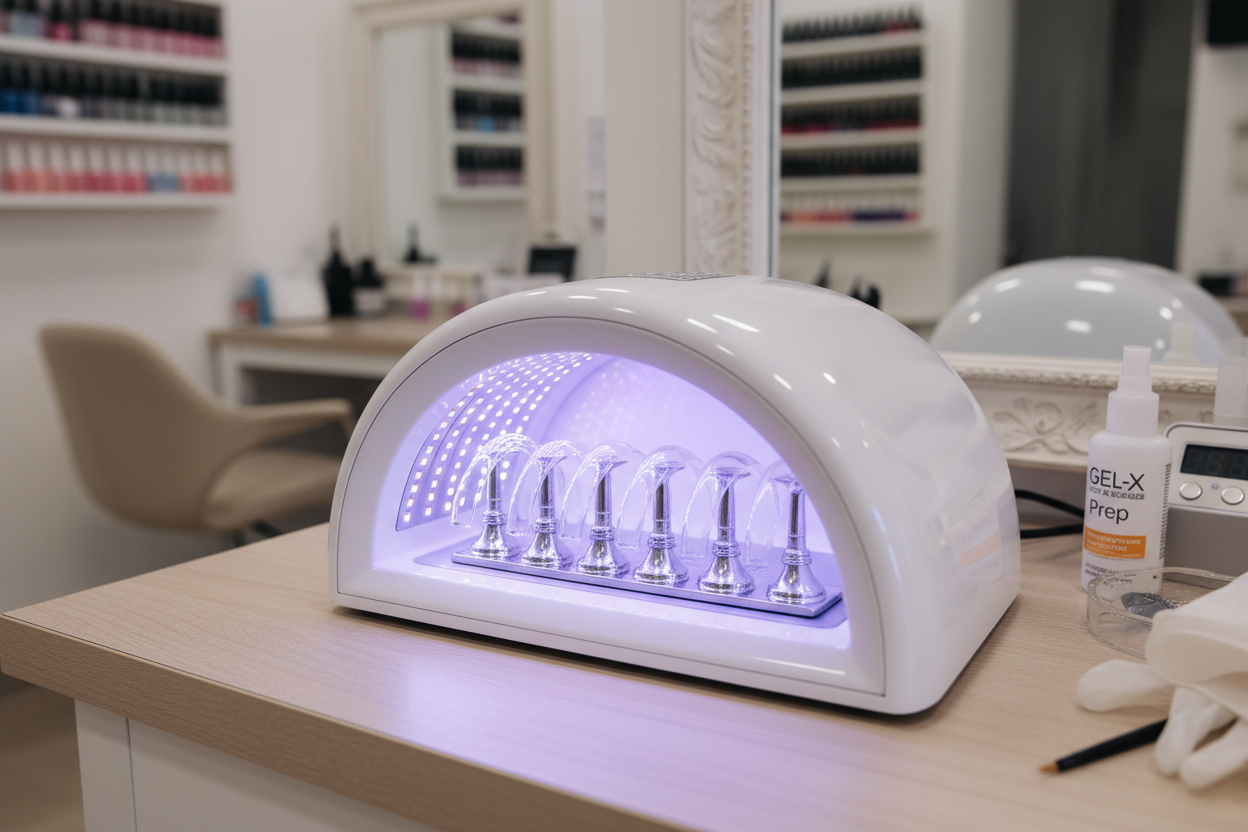 LED curing Gel-X nails with perfect C-curve