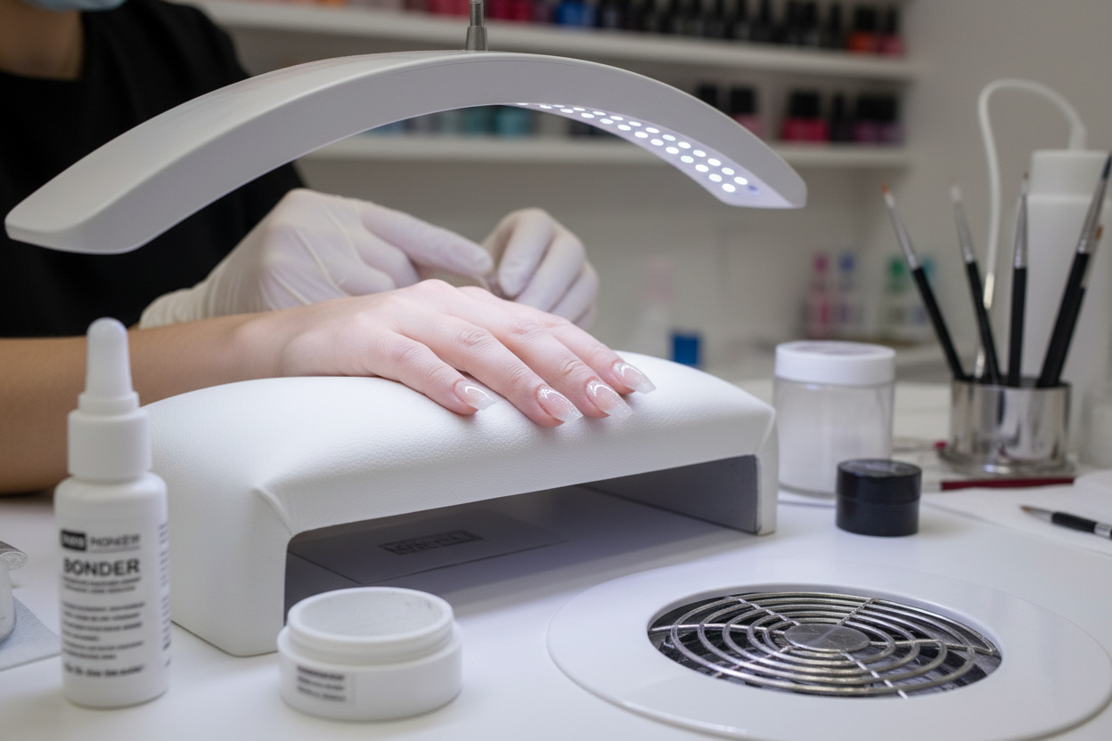 UV lamp curing fresh acrylic set