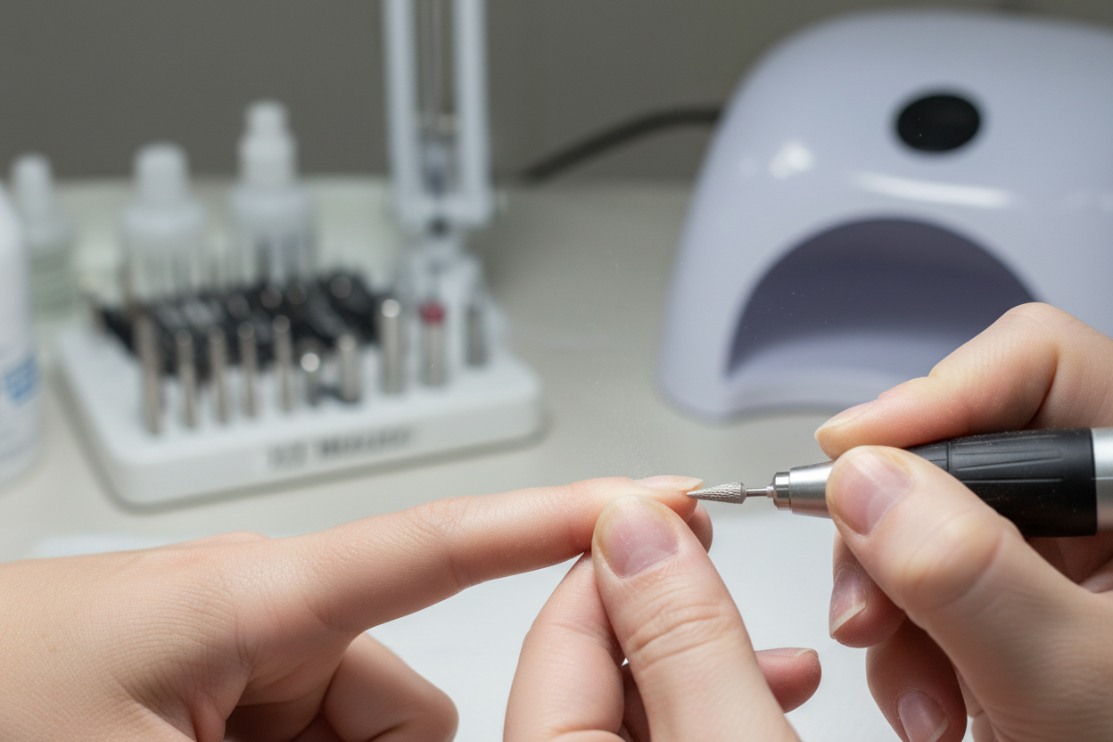 Precision e-file tool removing cuticle buildup