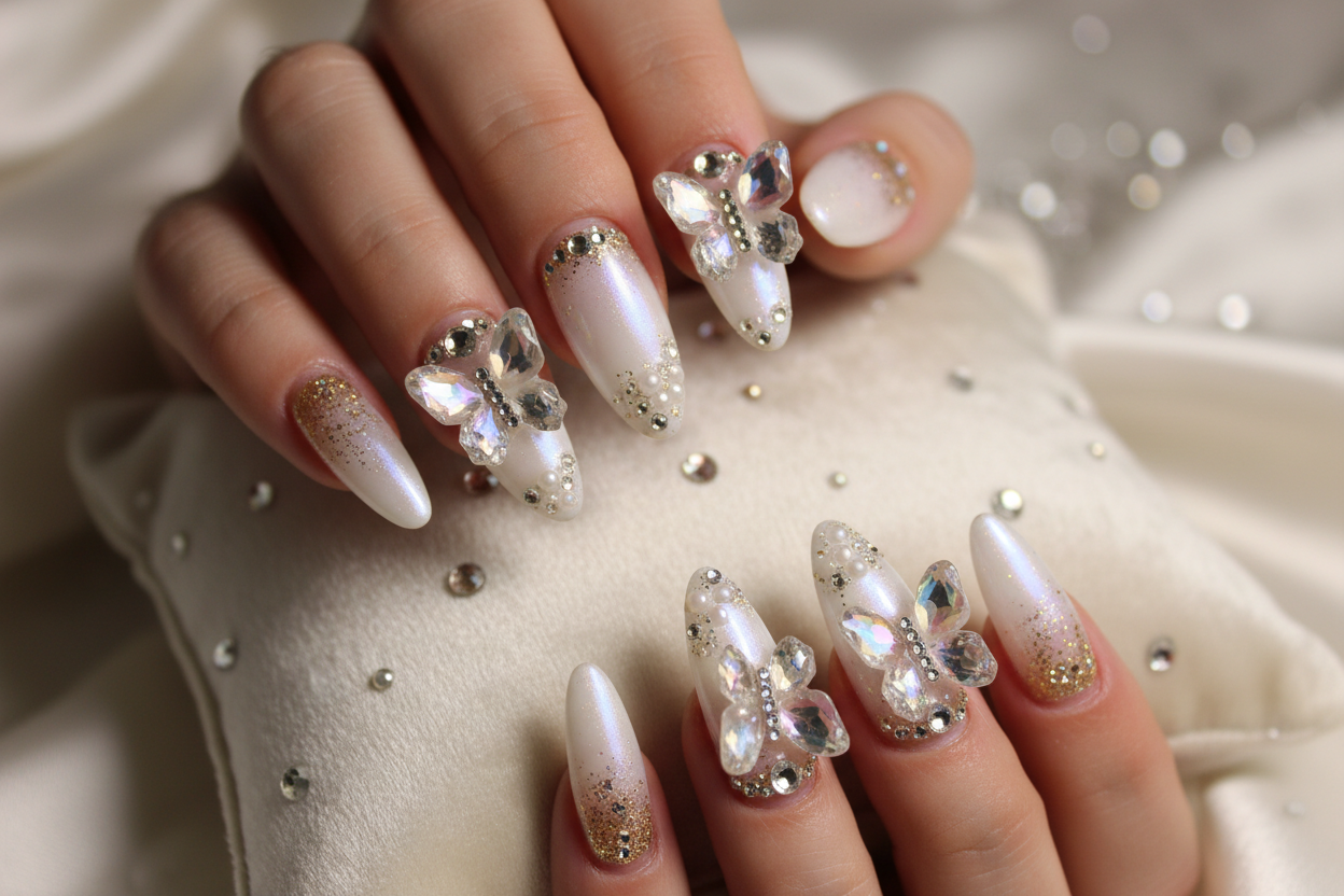 3D sculpted butterflies with crystal highlights