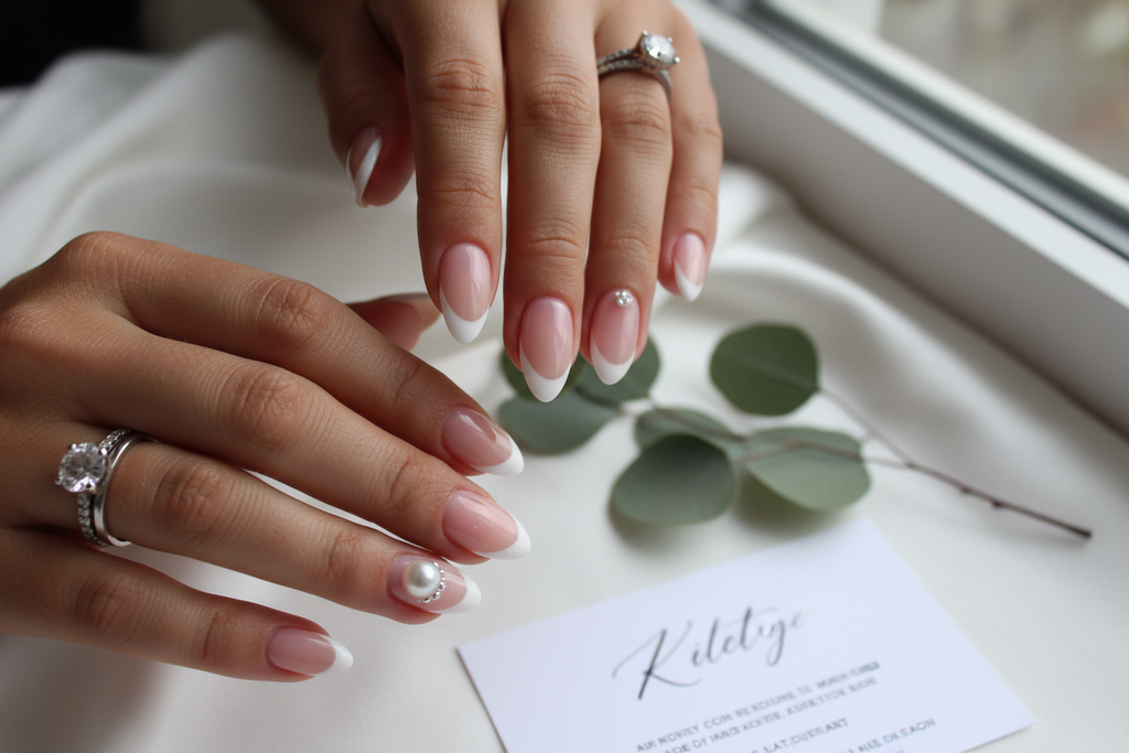 Bride's rehearsal manicure with blush French