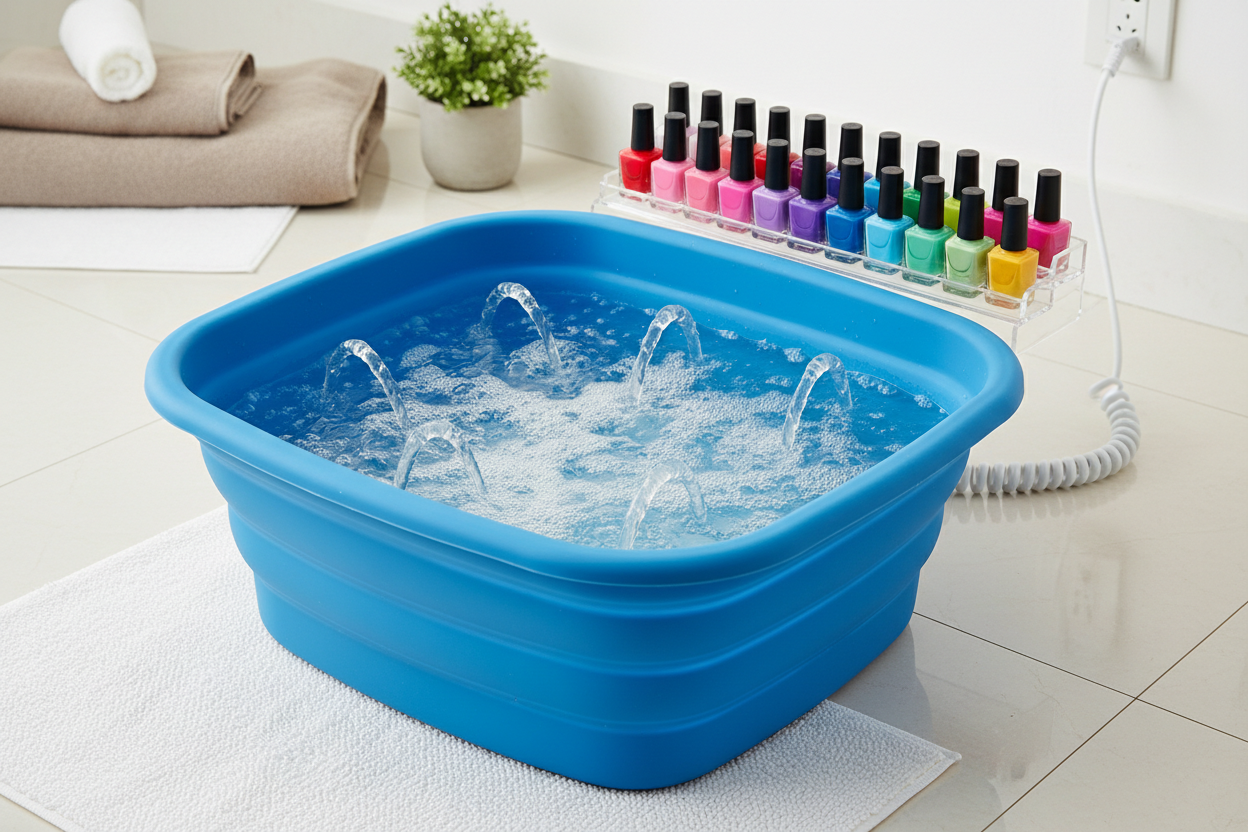 Collapsible pedicure basin with massager