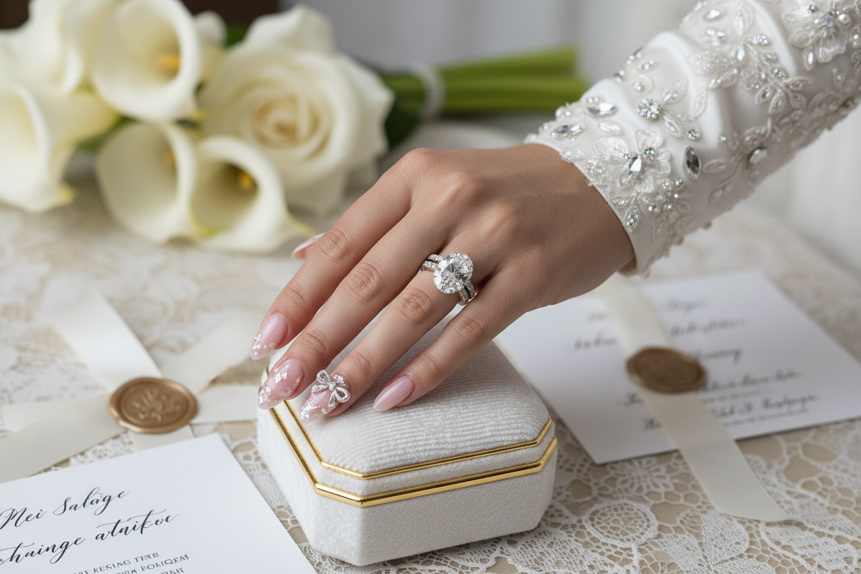 Wedding day satin matte with crystal appliqués