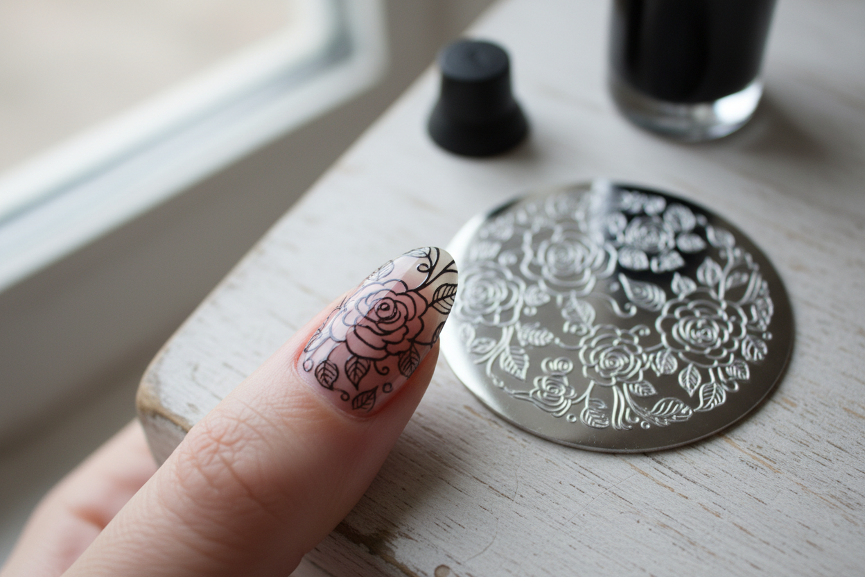 Negative space floral stamping design